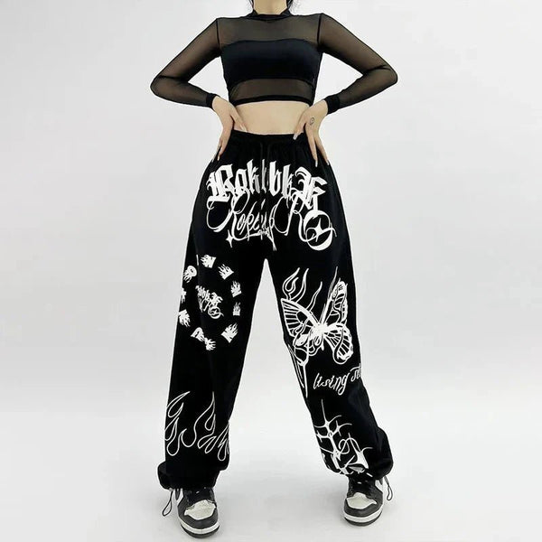 Butterfly Letter Print Pants - WICHUW LTD