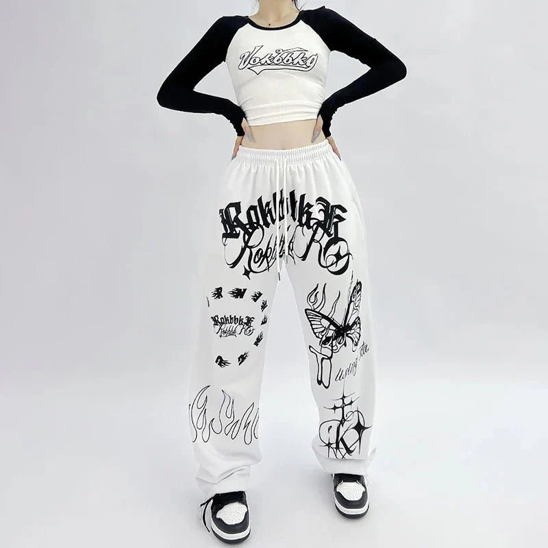 Butterfly Letter Print Pants - WICHUW LTD