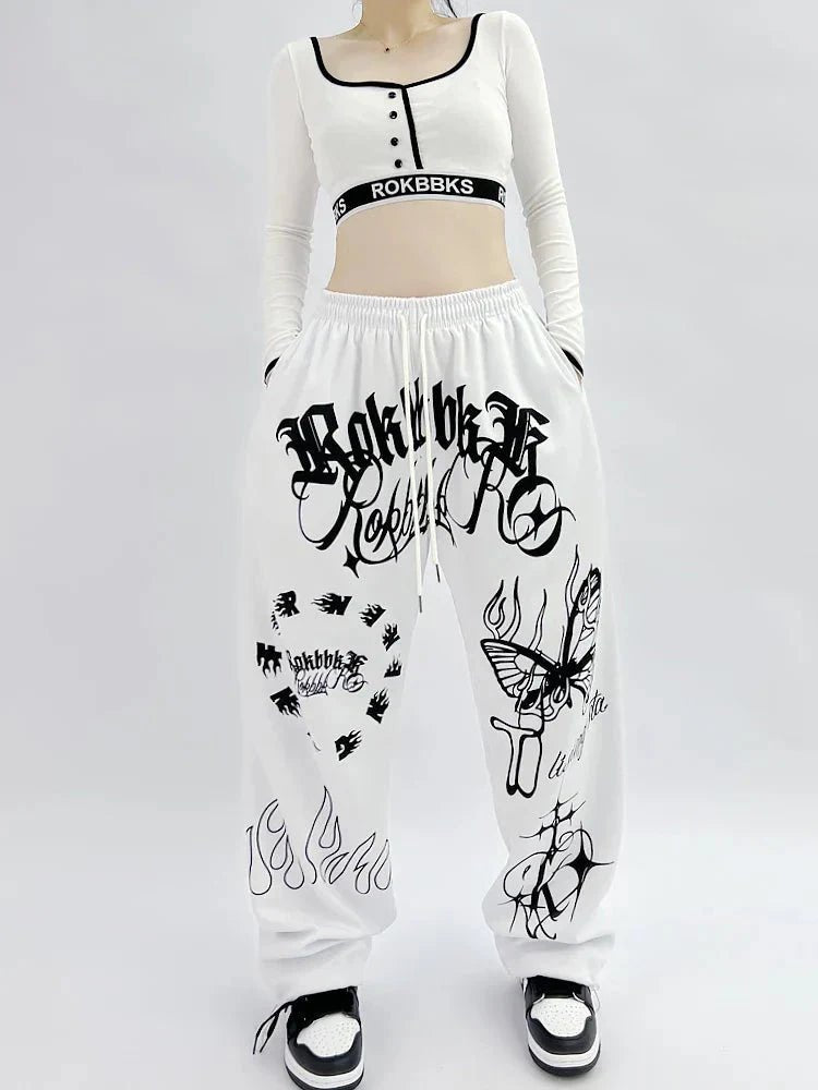 Butterfly Letter Print Pants - WICHUW LTD