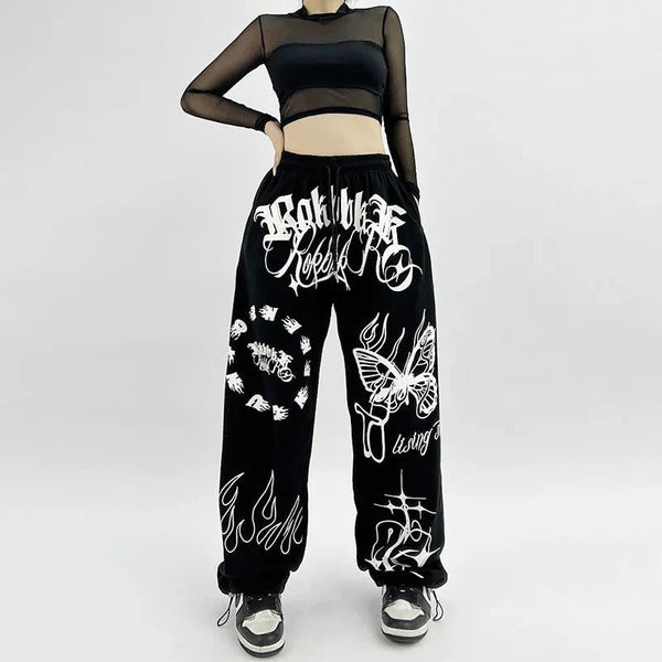 Butterfly Letter Print Pants - WICHUW LTD