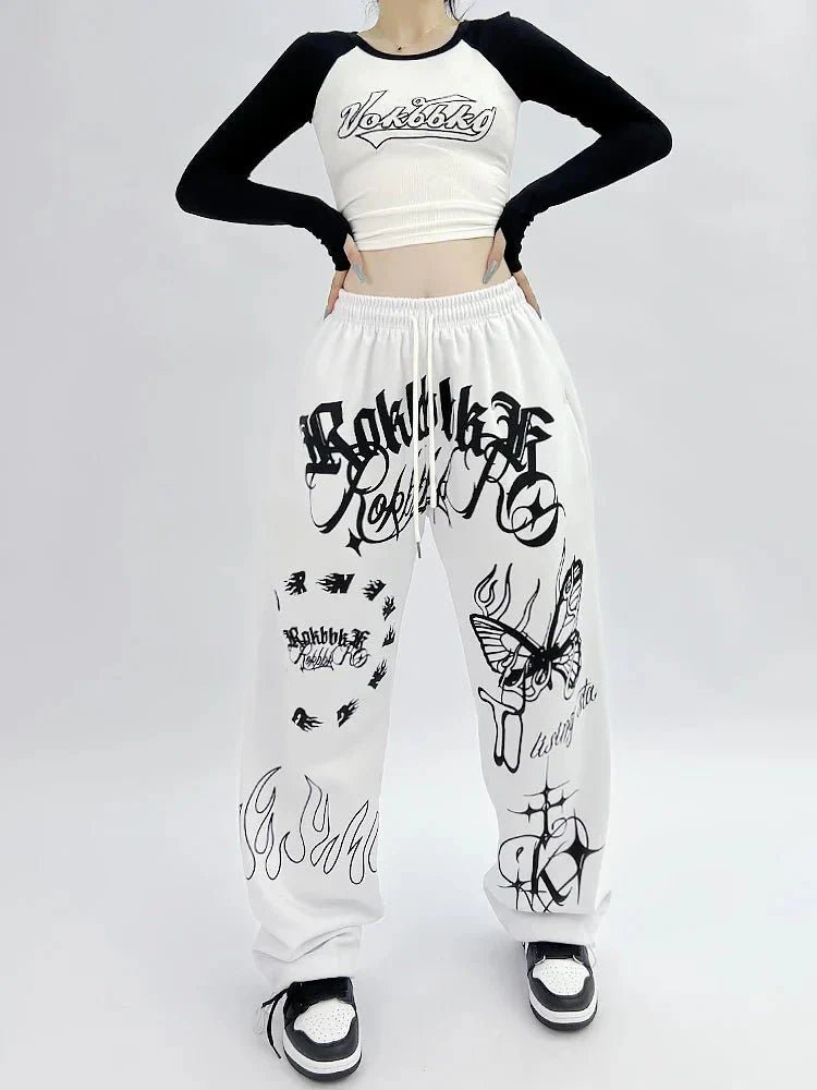 Butterfly Letter Print Pants - WICHUW LTD