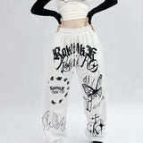 Butterfly Letter Print Pants - WICHUW LTD